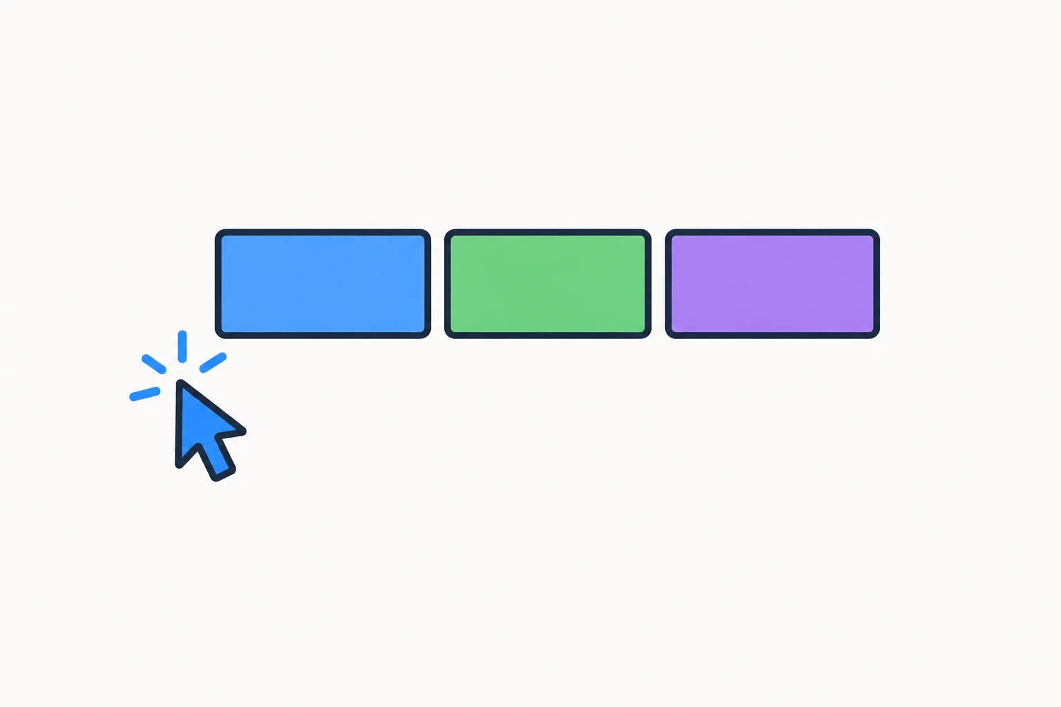 Diagrama de uma lista com três elementos e um cursor separado apontando para a posição antes do primeiro elemento.