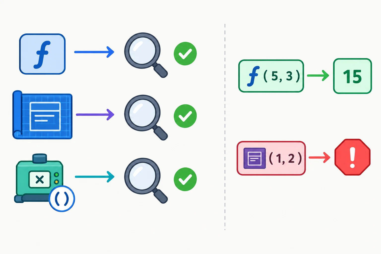 Diagrama mostrando callable consultando se função, classe e instância com __call__ podem ser chamadas, sem executar nenhuma delas; chamadas posteriores aparecem separadas, uma com resultado e outra com erro.