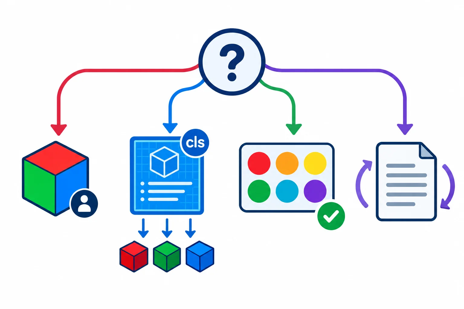 Diagrama de decisão: dados de um objeto levam a método de instância; dados ou construção da classe levam a método de classe; operação específica do domínio sem vínculo automático leva a método estático; operação genérica sem relação clara leva a função de módulo.