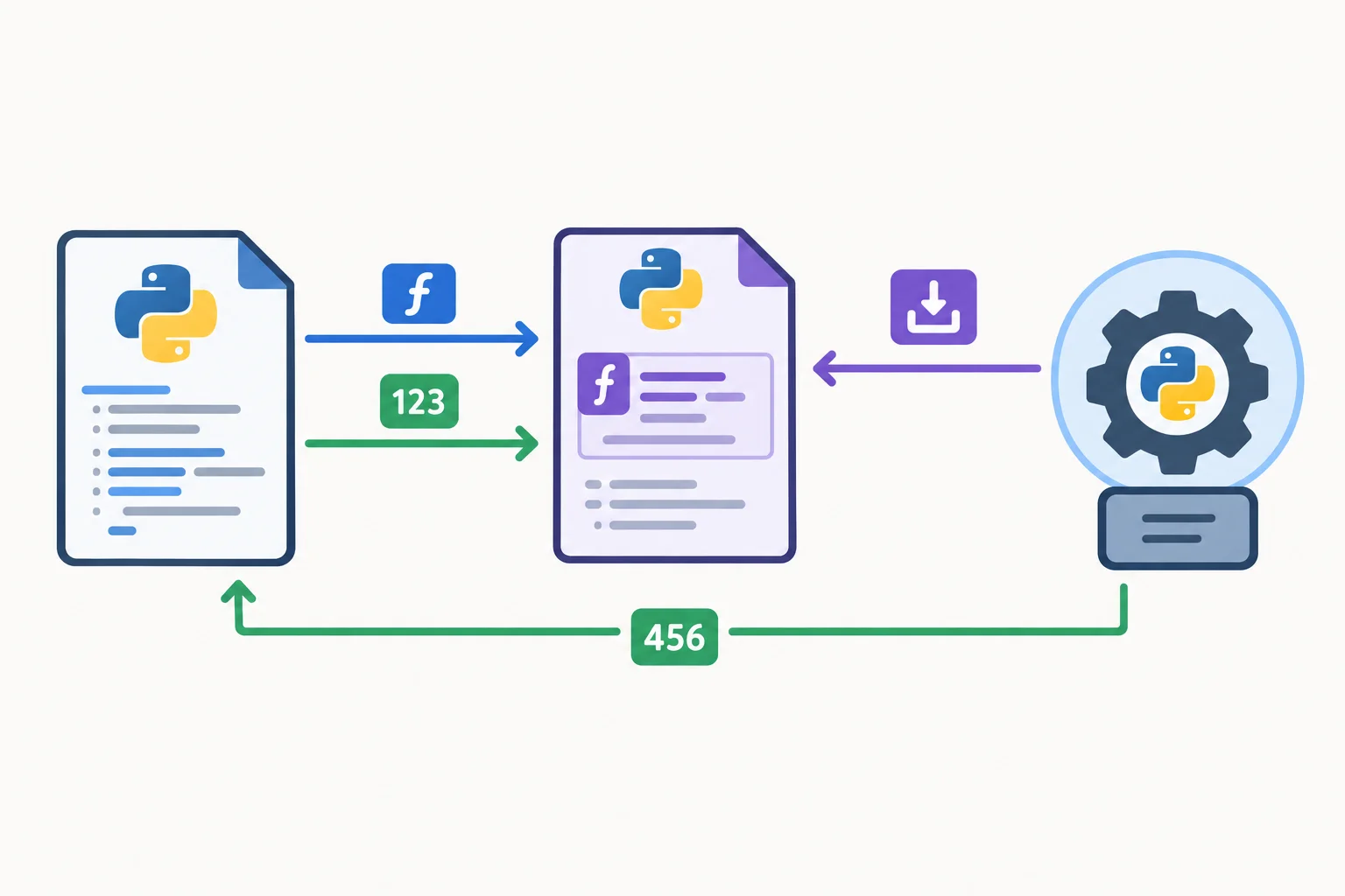 Diagrama mostrando main.py enviando a referência tarefas.soma_quadrados e dados para um processo trabalhador, que importa tarefas.py, executa a função e devolve um número ao processo principal.