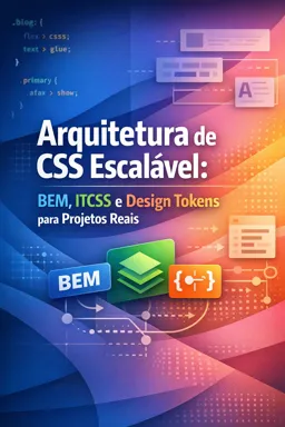 Capa do Ebook gratuito Arquitetura de CSS Escalável: BEM, ITCSS e Design Tokens para Projetos Reais