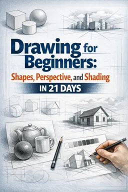 Free Ebook cover Drawing for Beginners: Shapes, Perspective, and Shading in 21 Days