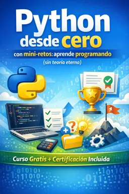 Portada de libro electrónico gratuitaPython desde cero con mini-retos: aprende programando (sin teoría eterna)