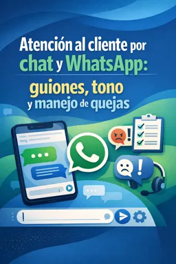 Portada de libro electrónico gratuitaAtención al cliente por chat y WhatsApp: guiones, tono y manejo de quejas