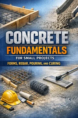 Free Ebook cover Concrete Fundamentals for Small Projects: Forms, Rebar, Pouring, and Curing