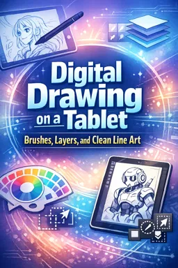 Free Ebook cover Digital Drawing on a Tablet: Brushes, Layers, and Clean Line Art
