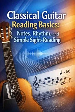 Free Ebook cover Classical Guitar Reading Basics: Notes, Rhythm, and Simple Sight-Reading