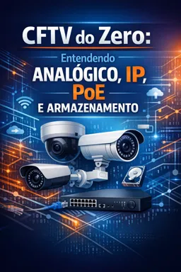 Capa do Ebook gratuito CFTV do Zero: Entendendo Analógico, IP, PoE e Armazenamento