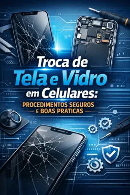 Capa do Ebook gratuito Troca de Tela e Vidro em Celulares: Procedimentos Seguros e Boas Práticas