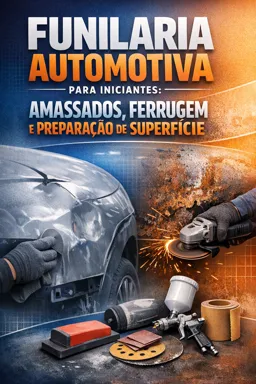 Capa do Ebook gratuito Funilaria Automotiva para Iniciantes: Amassados, Ferrugem e Preparação de Superfície