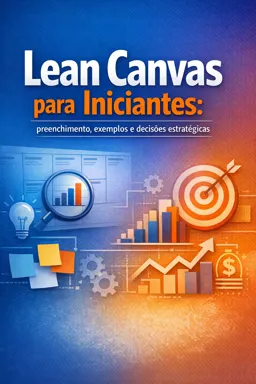 Capa do Ebook gratuito Lean Canvas para Iniciantes: preenchimento, exemplos e decisões estratégicas