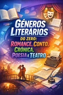 Capa do Ebook gratuito Gêneros Literários do Zero: Romance, Conto, Crônica, Poesia e Teatro