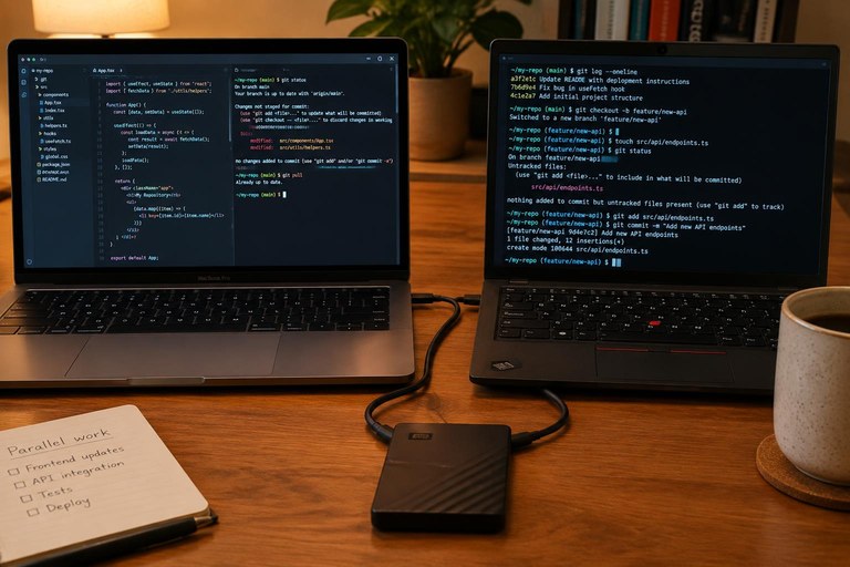 Dois terminais lado a lado representando sessões paralelas em worktrees do mesmo repositório