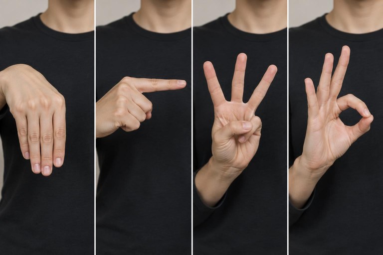 Close-up of initialized handshapes used for the weekday signs